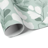 Scandinavisch lichtgroen blad Salie Bloemmotief Cadeaupapier (Rol Hoek)