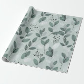 Scandinavisch lichtgroen blad salie bloemmotief cadeaupapier (Uitgerold)