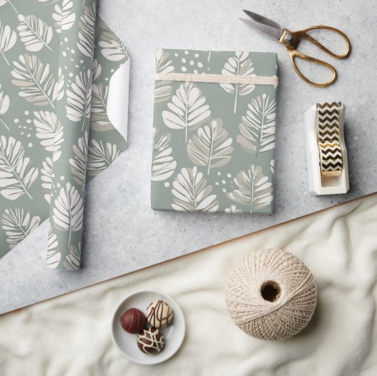 Scandinavisch lichtgroen blad salie bloempatroon cadeaupapier (Crafts)