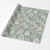 Scandinavisch lichtgroen blad salie bloempatroon cadeaupapier (Uitgerold)