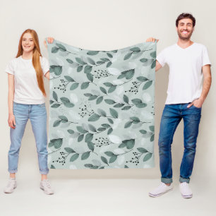 Scandinavisch lichtgroen blad salie bloempatroon fleece deken