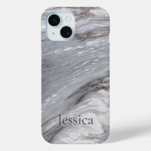 Scandinavisch modern chic grijs marmer monogram iPhone 15 case