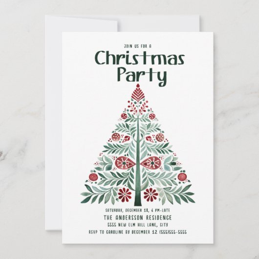 Scandinavisch Noords Groen Rood Kerstboomfeest Kaart (Voorkant)