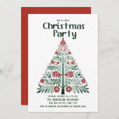 Scandinavisch Noords Groen Rood Kerstboomfeest Kaart (Voorkant / Achterkant)