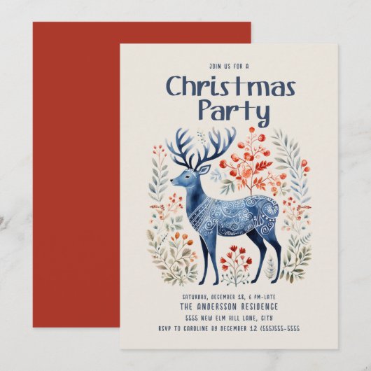 Scandinavisch Noords herten Kerstfeest Kaart (Voorkant / Achterkant)