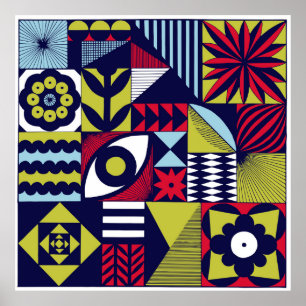 Scandinavisch of retro-stijlgrafisch patroon. Hand Poster