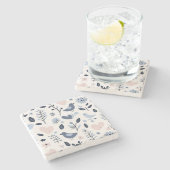 Scandinavisch Onderzetter van vogel- en bloemsteen (Zijkant)