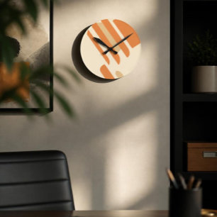 Scandinavisch Oranje & Crème Geometrisch  Ronde Klok