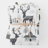 Scandinavisch ornament herten wit zwart eenvoudig inpakpapier vel (In situ)