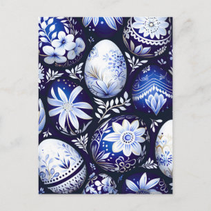 Scandinavisch Paasei in Blauwe Lente Bloemen Aankondigingskaart