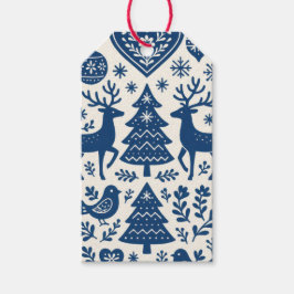 SCANDINAVISCH PATROON KADOETIKET BLAUW CADEAULABEL