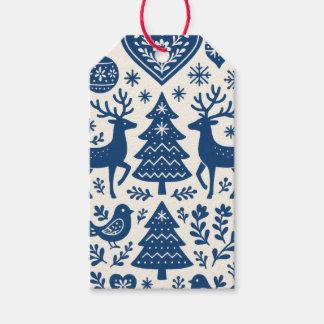 SCANDINAVISCH PATROON KADOETIKET BLAUW CADEAULABEL