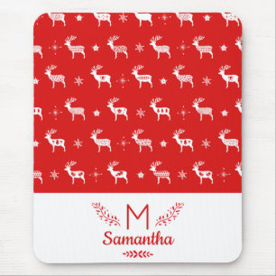 Scandinavisch Rendier Rood & Wit Vakantie Monogram Muismat