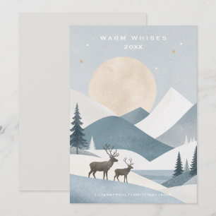 Scandinavisch Rendier Winter Stofblauw TMF26 Feestdagenkaart