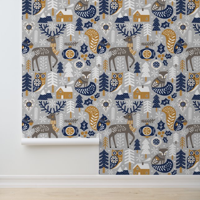 Scandinavisch rendierbos kerst Feestdagen Behang (Applicatie)