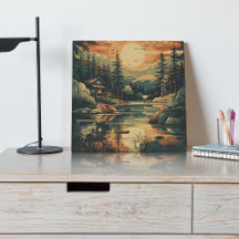 Scandinavisch Retro Art Mountain Home