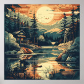 Scandinavisch Retro Art Mountain Home Poster (Voorkant)