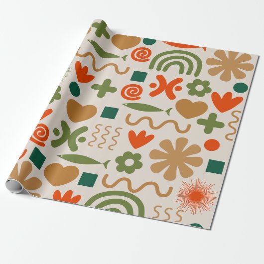 Scandinavisch Retro Rustic-kerstpatroon Cadeaupapier (Uitgerold)