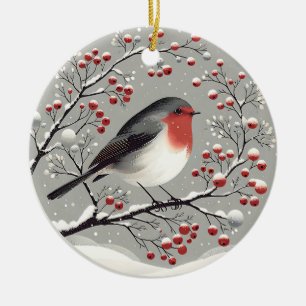 Scandinavisch Robin-Ornament Keramisch Ornament