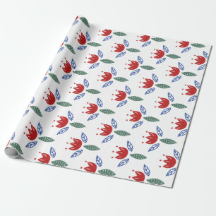 Scandinavisch rood blauw flessenpatroon kerstmis cadeaupapier