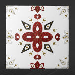 Scandinavisch rood Blauw Nordic Graphic Tegeltje<br><div class="desc">Het Noordse ontwerp in rood,  blauw en goud op wit</div>