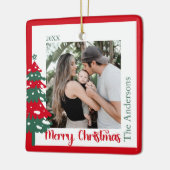 Scandinavisch rood & groen één foto Vrolijk kerstf Keramisch Ornament (Links)