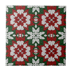 Scandinavisch Rood Groen Wit Winter Breiwerk Tegeltje