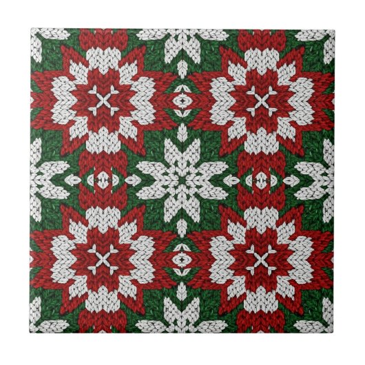 Scandinavisch Rood Groen Wit Winter Breiwerk Tegeltje (Voorkant)