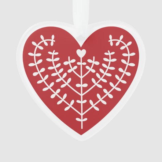 Scandinavisch rood hart AcrylOrnament Ornament (voorkant)