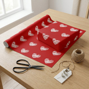 Scandinavisch Rood Hart Cadeaupapier