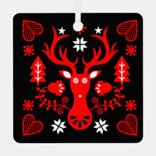 Scandinavisch rood kerst hert metalen ornament