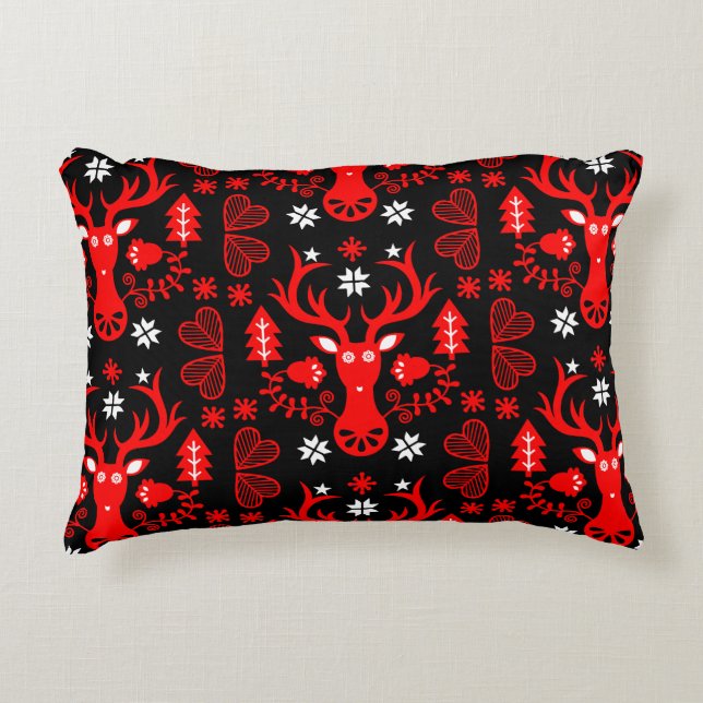 Scandinavisch rood kersthert accent kussen (Voorkant)
