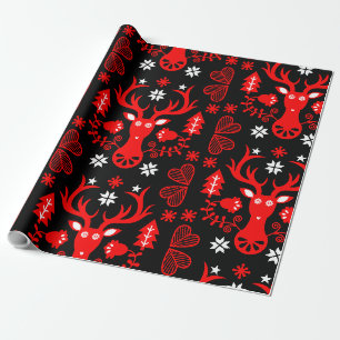Scandinavisch rood kersthert cadeaupapier
