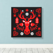 Scandinavisch rood kersthert canvas afdruk (Insitu (Houten vloer))