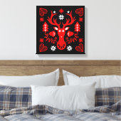 Scandinavisch rood kersthert canvas afdruk (Insitu (Slaapkamer))