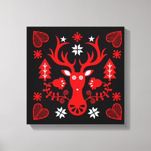 Scandinavisch rood kersthert canvas afdruk (Voorkant)