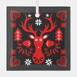 Scandinavisch rood kersthert glas ornament