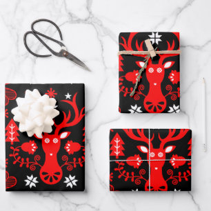 Scandinavisch rood kersthert inpakpapier vel