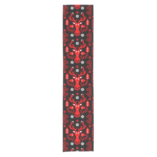 Scandinavisch rood kersthert korte tafelloper (Voorkant)