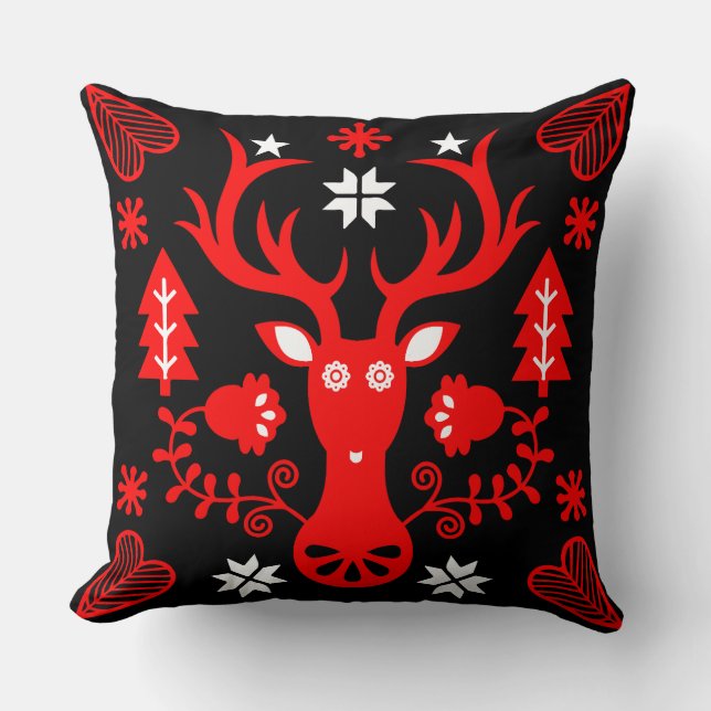 Scandinavisch rood kersthert kussen (Voorkant)