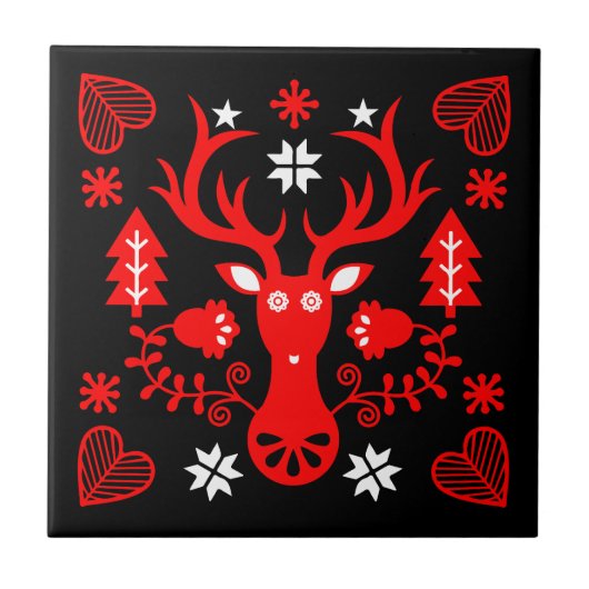 Scandinavisch rood kersthert tegeltje (Voorkant)