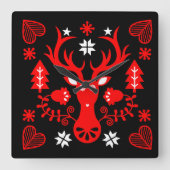 Scandinavisch rood kersthert vierkante klok (Voorkant)