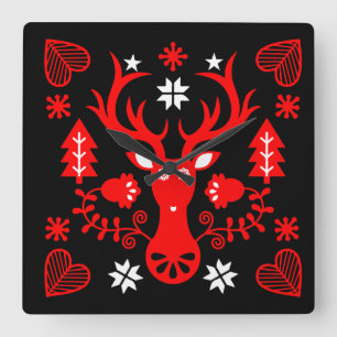 Scandinavisch rood kersthert vierkante klok