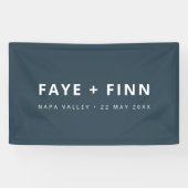 Scandinavisch | Rookblauw minimalistisch huwelijk Spandoek (Horizontaal)