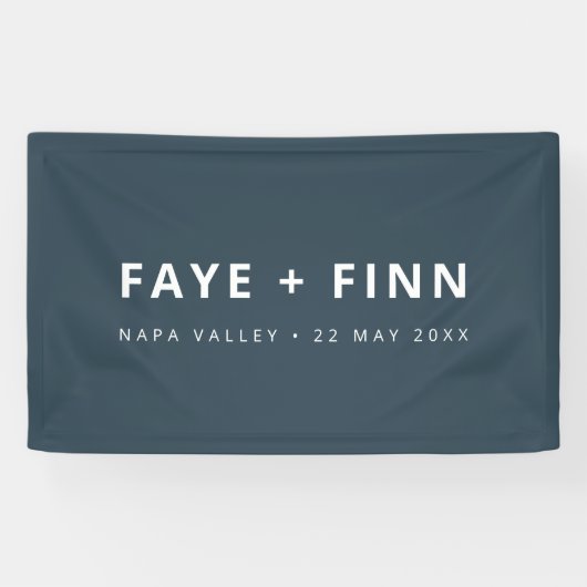 Scandinavisch | Rookblauw minimalistisch huwelijk Spandoek (Horizontaal)