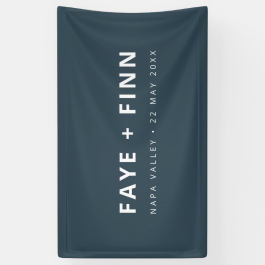 Scandinavisch | Rookblauw minimalistisch huwelijk Spandoek (Verticaal)