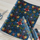 Scandinavisch Rosemaling Folk Blue Red Cadeaupapier