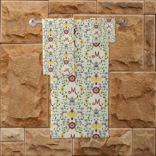 Scandinavisch Rosemaling Monogram Patroon Nordic Bad Handdoek