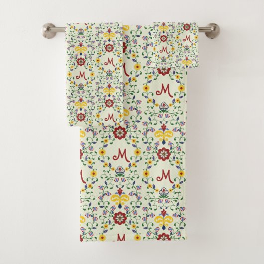 Scandinavisch Rosemaling Monogram Patroon Nordic Bad Handdoek (Insitu)