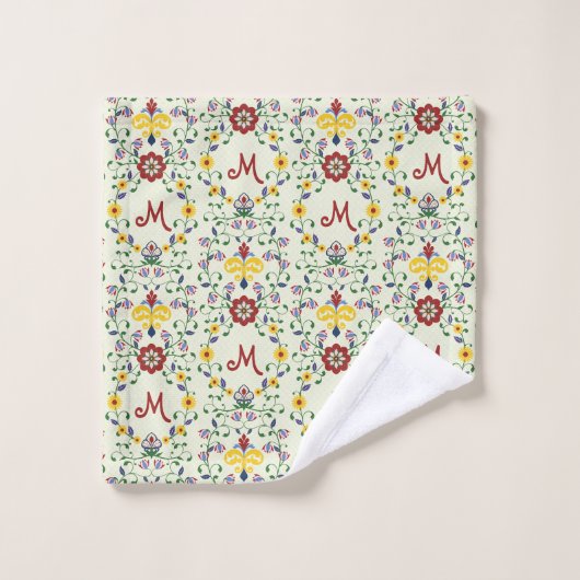 Scandinavisch Rosemaling Monogram Patroon Nordic Bad Handdoek (Wasdoekje)